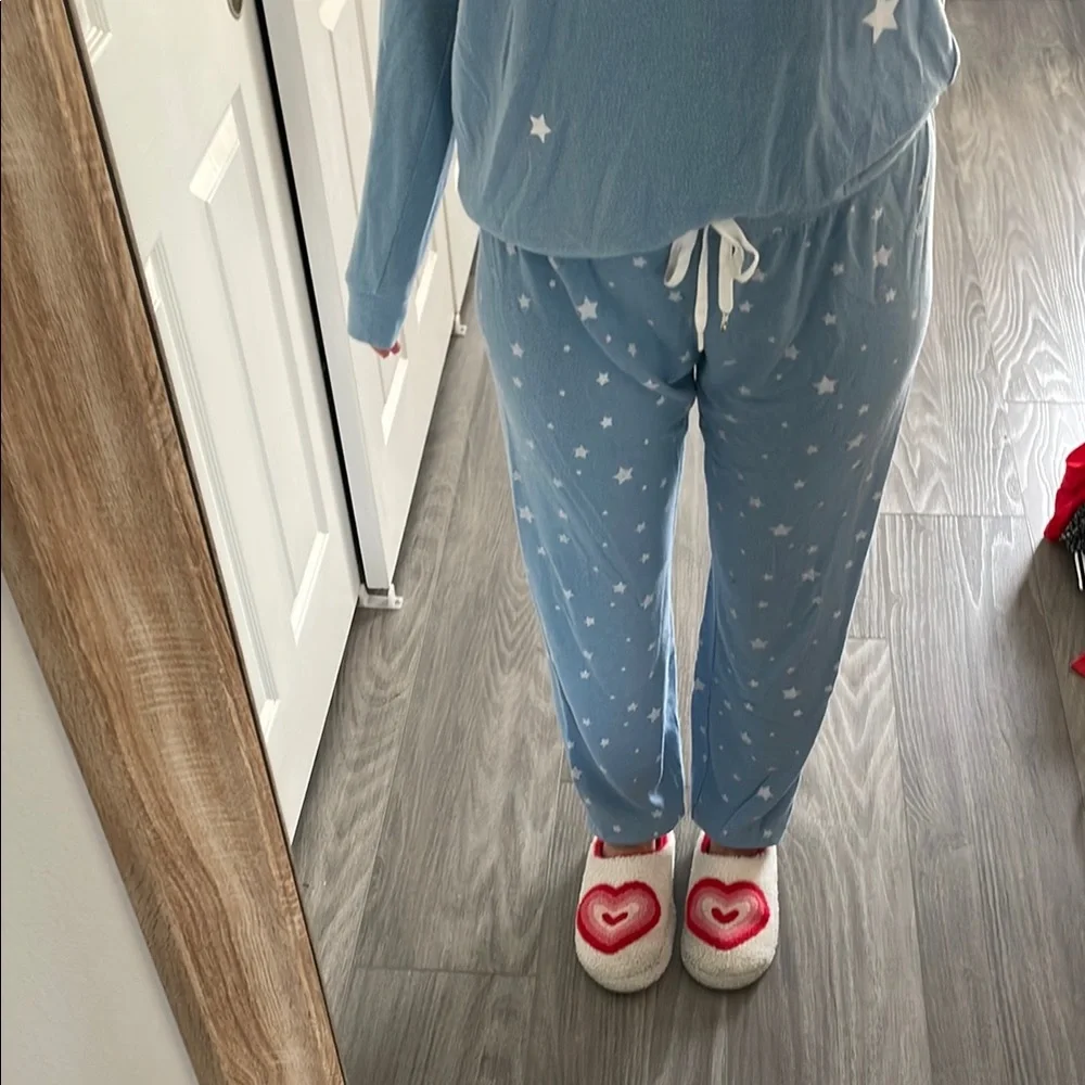 PJ Salvage Blue and White Pajama Set Soft and Relaxed Fit Top-M Bottoms - L - Picture 3 of 10